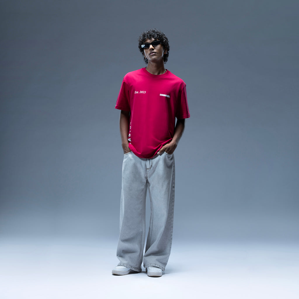 Hot Maroon Pink Basic Oversized T-Shirt