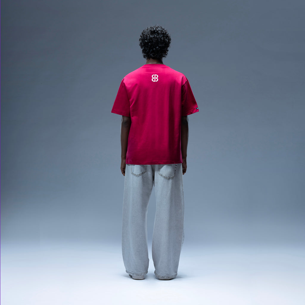 Hot Maroon Pink Basic Oversized T-Shirt